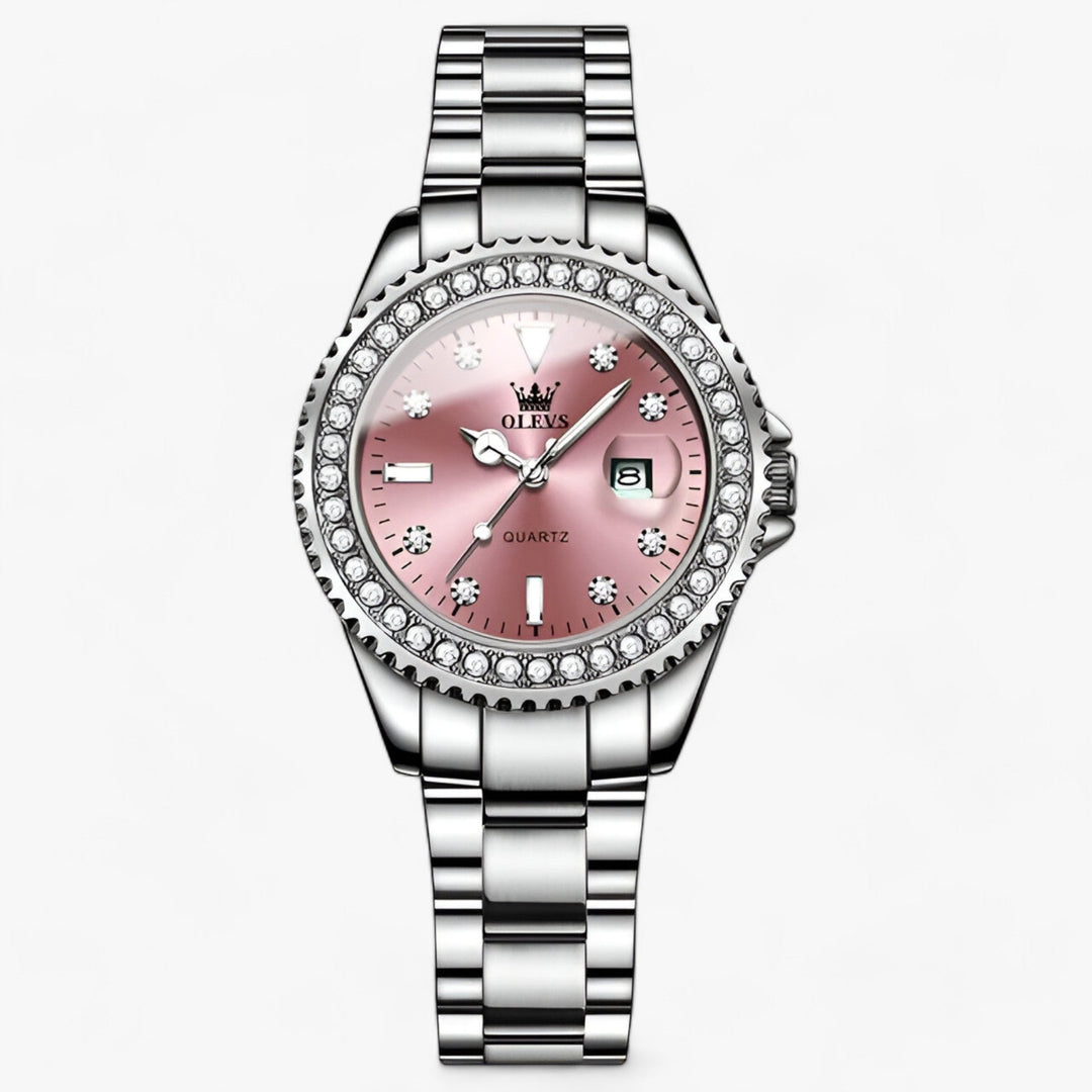 Quartz Horloge met Diamanten Wijzerplaat | Waterdicht Roestvrijstalen Dameshorloge