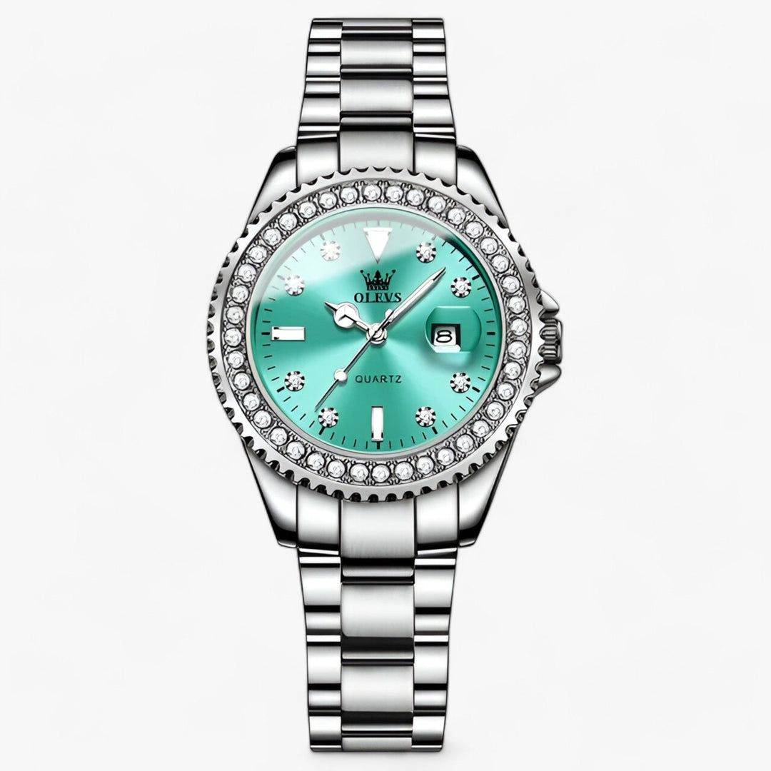 Quartz Horloge met Diamanten Wijzerplaat | Waterdicht Roestvrijstalen Dameshorloge