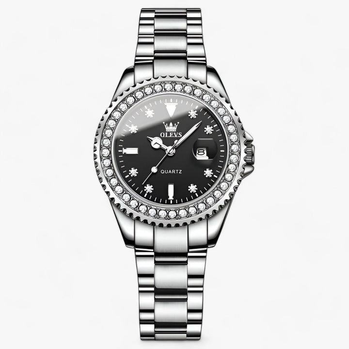 Quartz Horloge met Diamanten Wijzerplaat | Waterdicht Roestvrijstalen Dameshorloge