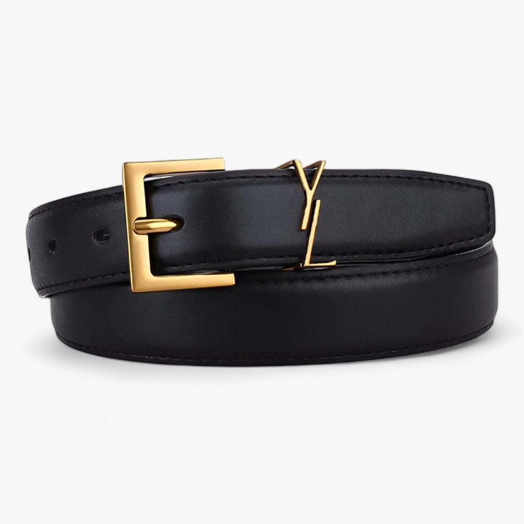 CALORA_ Dames Designer Leren Riem met Gouden Gesp