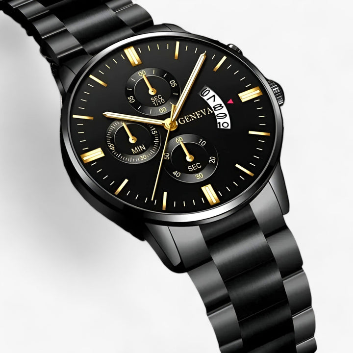 Valor | Zwart Quartz Horloge met Roestvrijstalen band