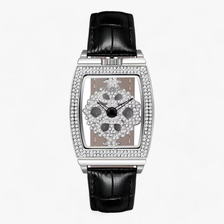 Premium Quartz Horloge met Draaibare Diamantdial en Leren Band