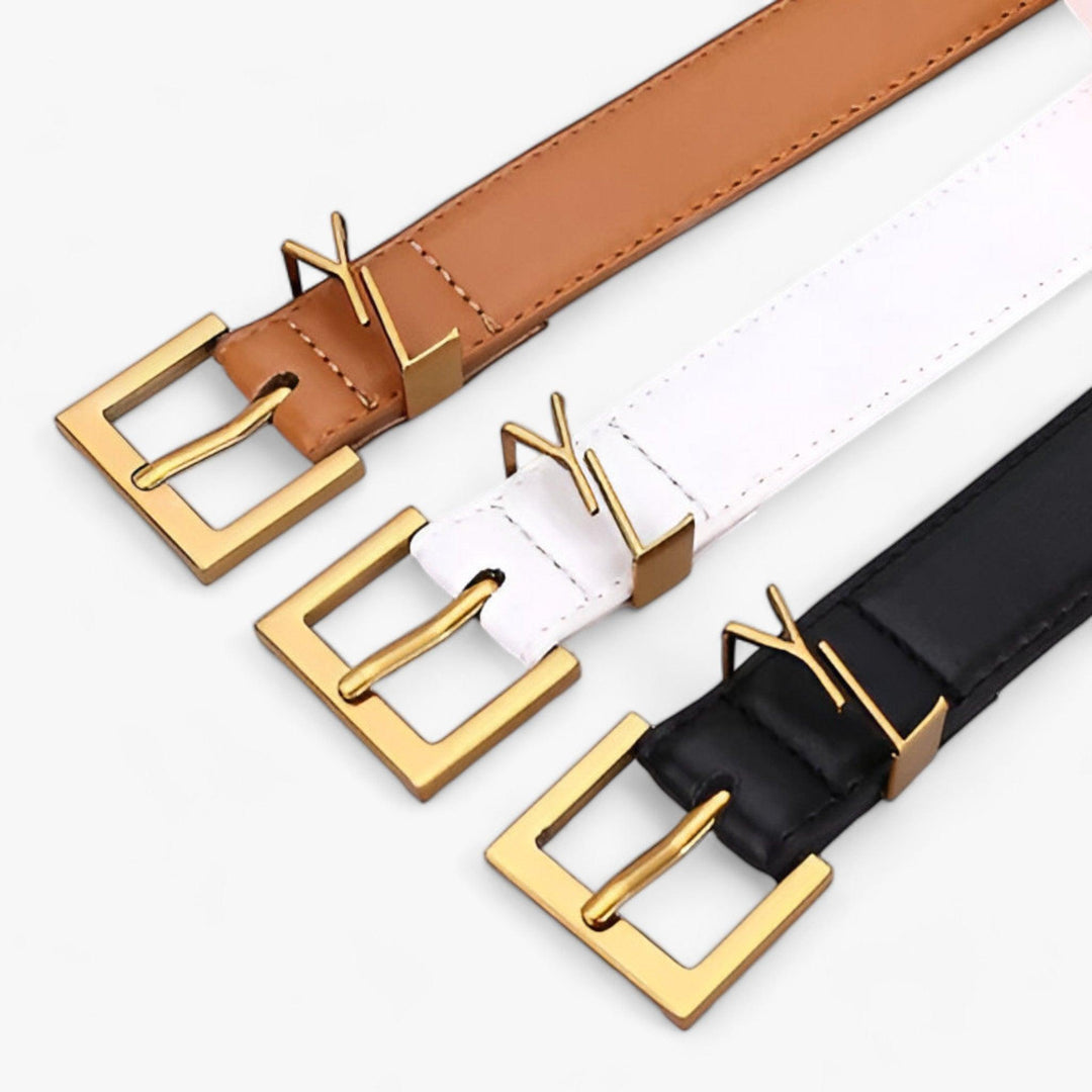 CALORA_ Dames Designer Leren Riem met Gouden Gesp