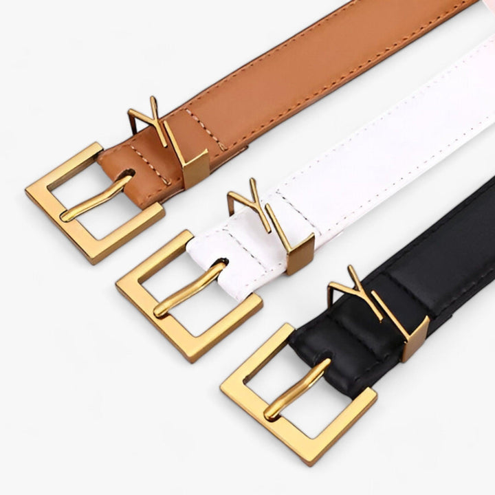 CALORA_ Dames Designer Leren Riem met Gouden Gesp