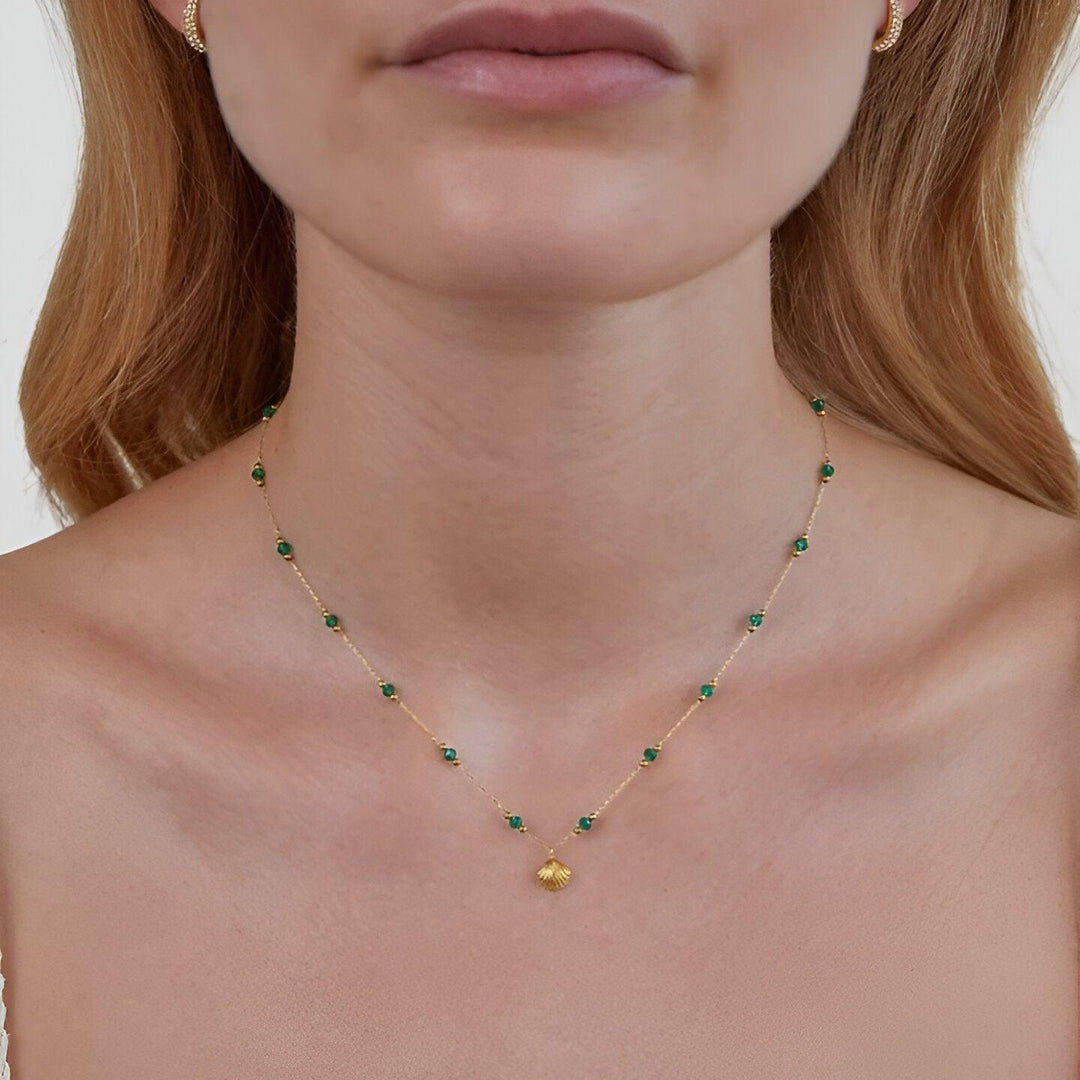 Etherische Groen Gouden Schelp Kristal Ketting