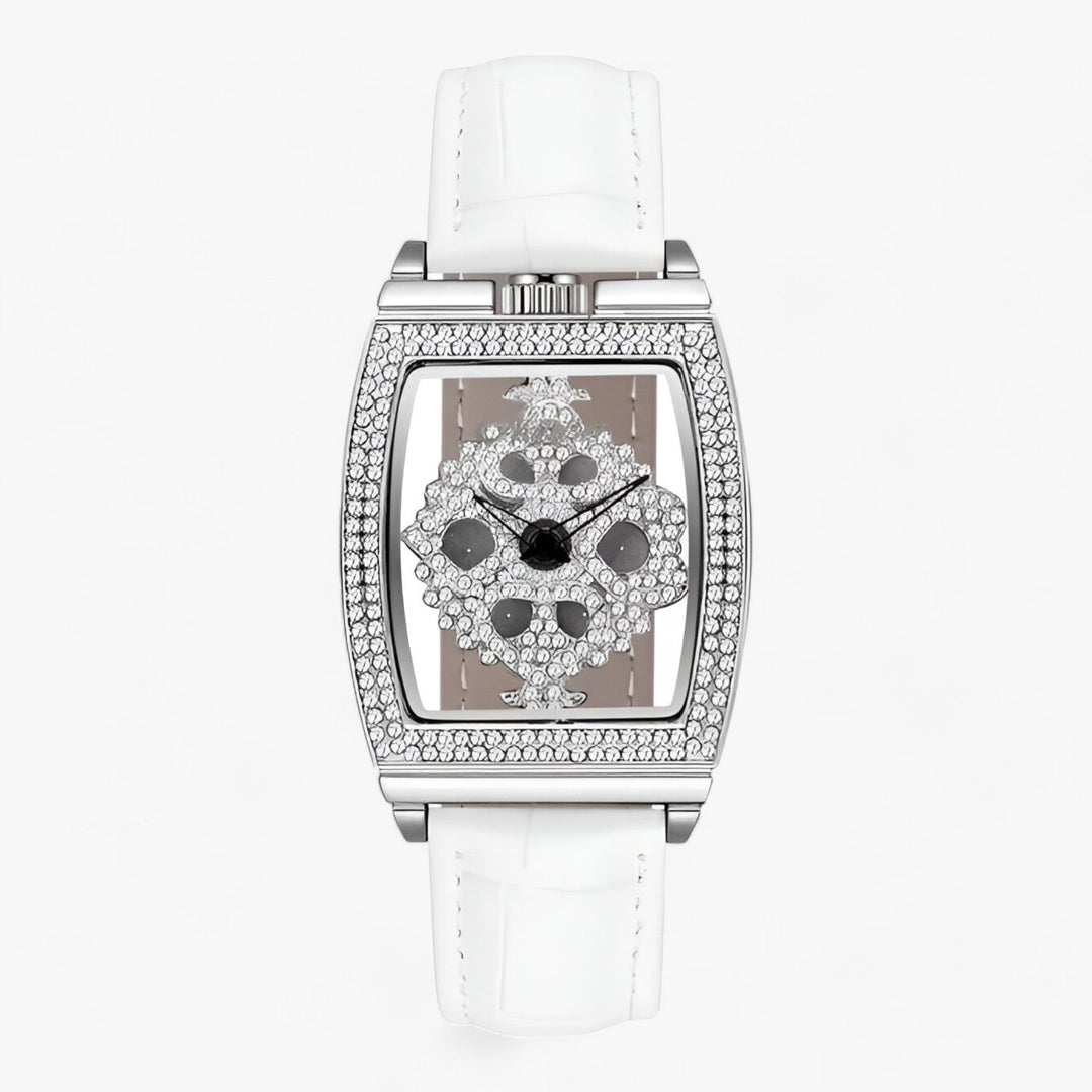 Premium Quartz Horloge met Draaibare Diamantdial en Leren Band