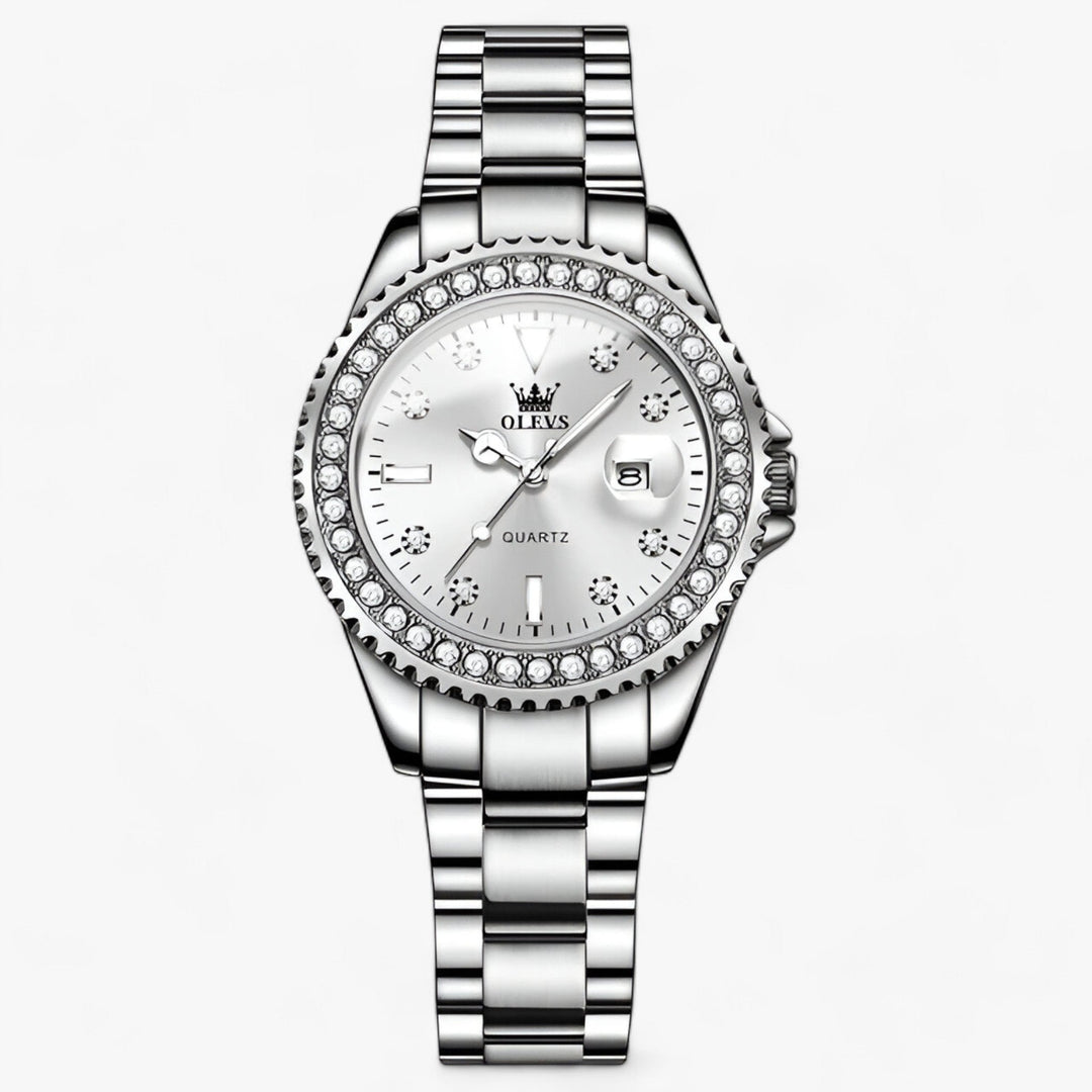 Quartz Horloge met Diamanten Wijzerplaat | Waterdicht Roestvrijstalen Dameshorloge