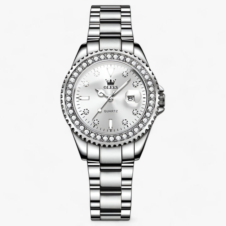 Quartz Horloge met Diamanten Wijzerplaat | Waterdicht Roestvrijstalen Dameshorloge