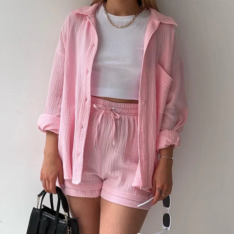 Rina | Katoen Linnen Zomer Blouse Set - Linnen zomer kleding dames - Licht Roze - #Calora#