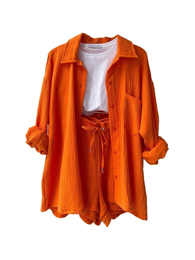 Rina | Katoen Linnen Zomer Blouse Set - Linnen zomer kleding dames - Oranje - #Calora#