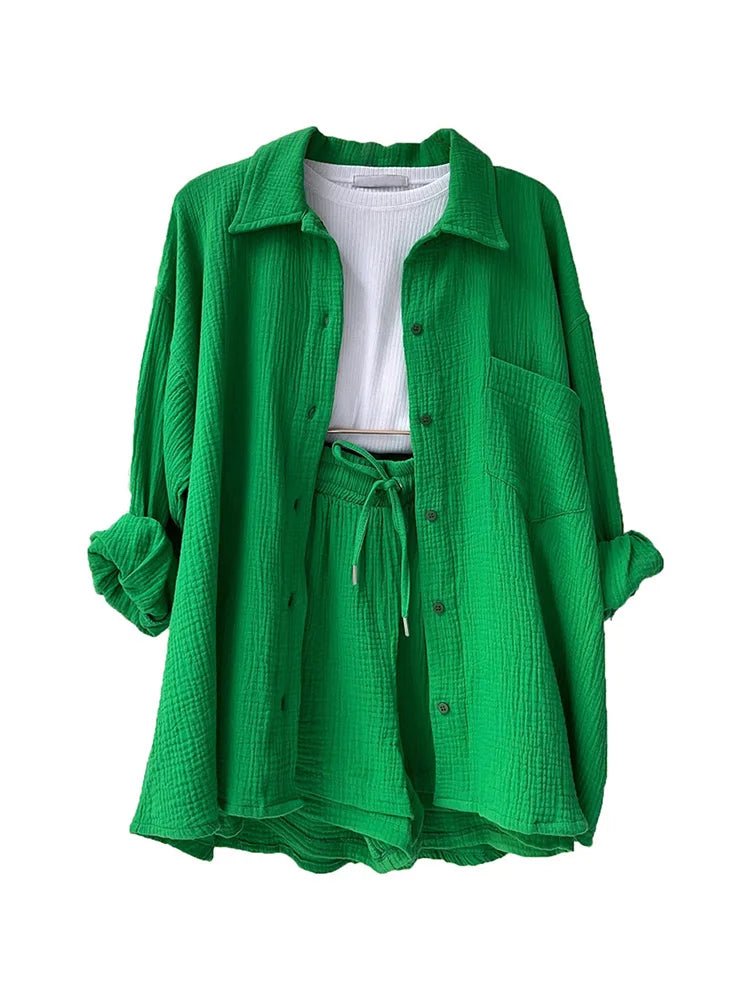 Rina | Katoen Linnen Zomer Blouse Set - Linnen zomer kleding dames - Groen - #Calora#