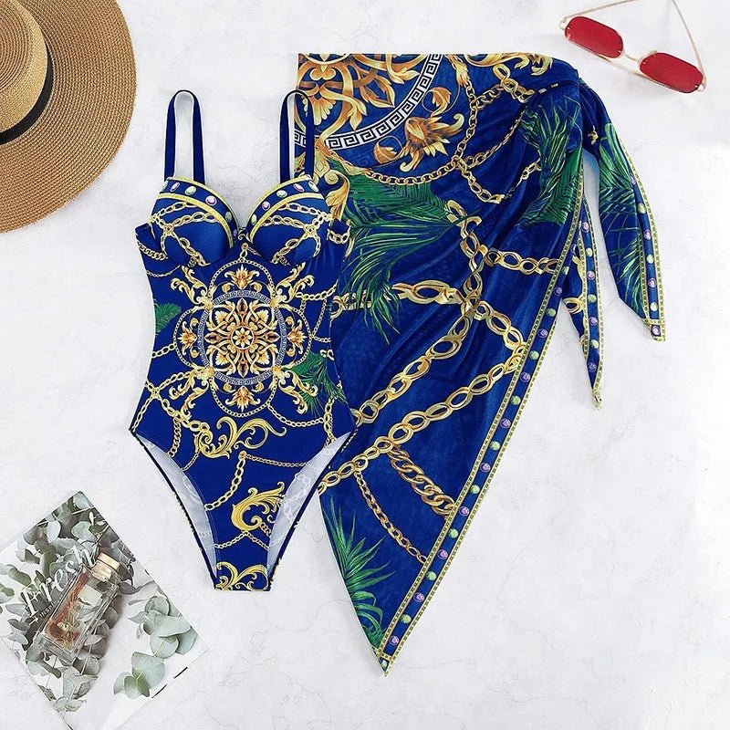 Roos | Elegant Tankini Badpak Set - tankini set patroon - Blauw - #Calora#