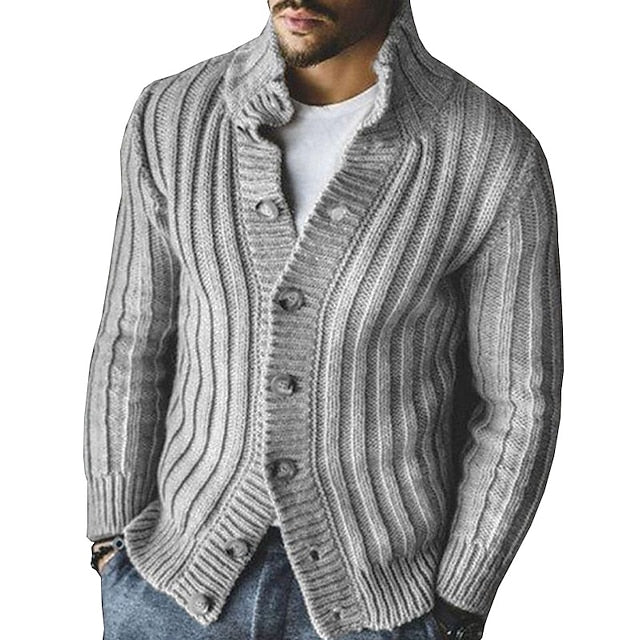 CALORA_ Stijlvolle vintage heren cardigan - Gebreide sweater met opstaande kraag