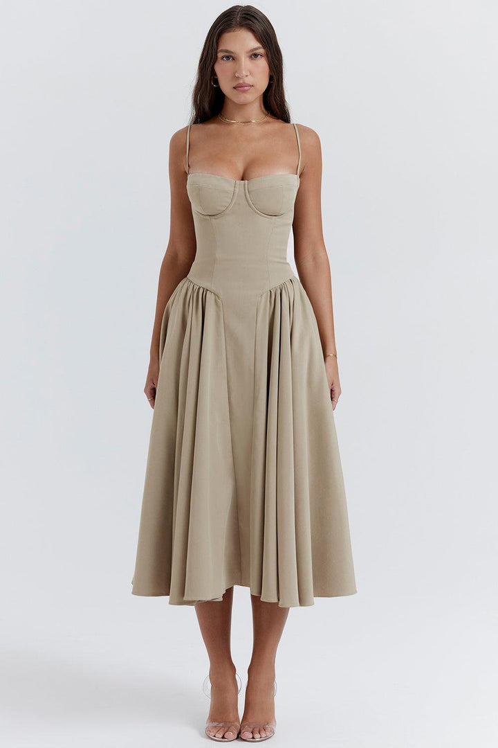 Amaya | Elegante Twill Korset Midi Jurk