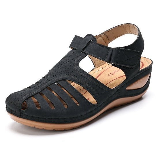 Seraphia | Leren Retro Sandalen - Zwart - #Calora#