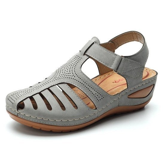 Seraphia | Leren Retro Sandalen - Grijs - #Calora#