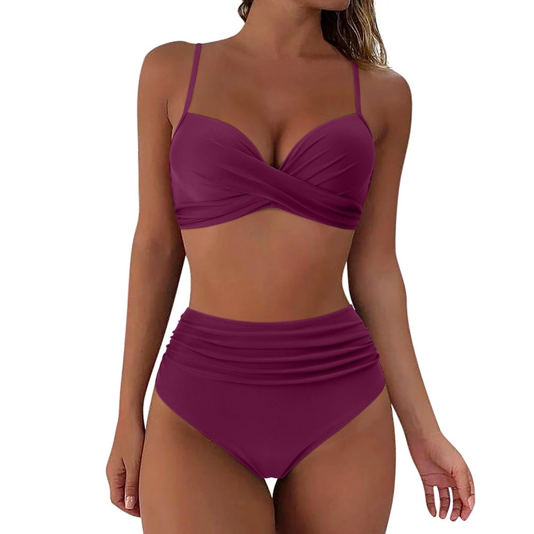 Serenara | Effen Bikini Met Hoge Taille - Paars - #Calora#