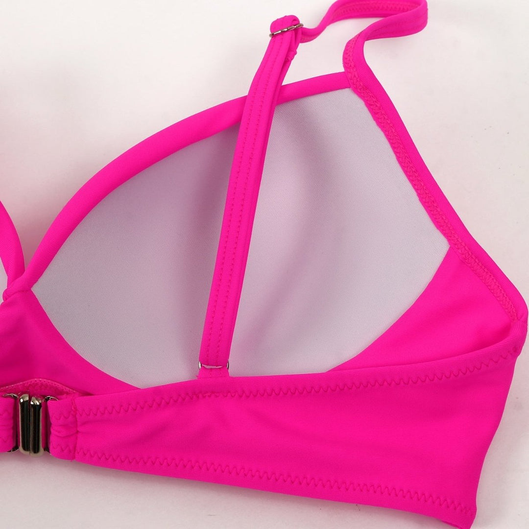 Serenara | Effen Bikini Met Hoge Taille - Zwart Roze - #Calora#