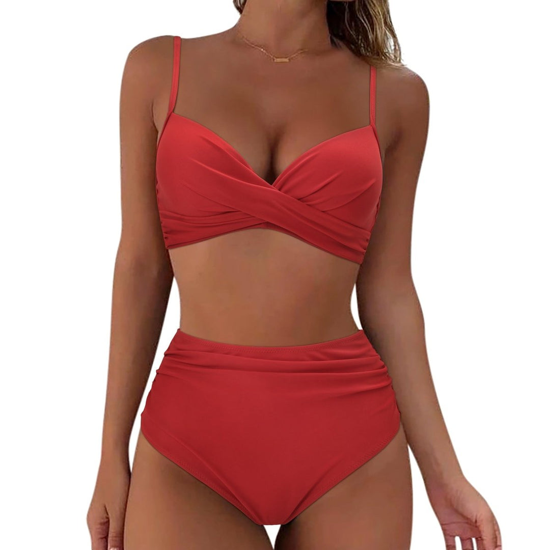 Serenara | Effen Bikini Met Hoge Taille - Rood - #Calora#