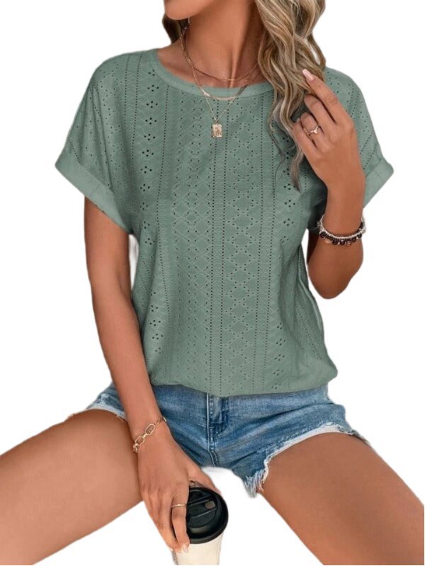 Silvia | Geborduurd T - Shirt - Groen - #Calora#