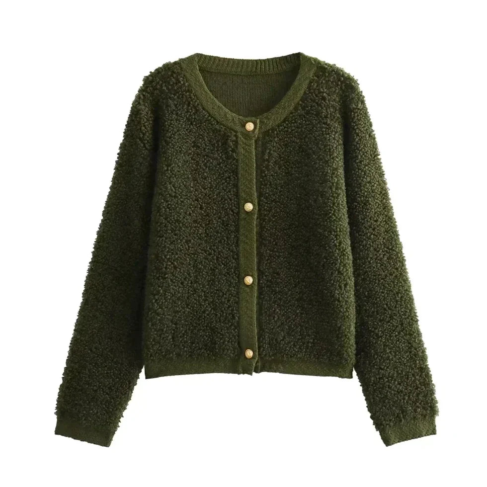 Sofia | Zacht Teddy Cardigan Vest - Groen - #Calora#