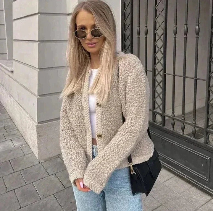 Sofia | Zacht Teddy Cardigan Vest - Khaki - #Calora#