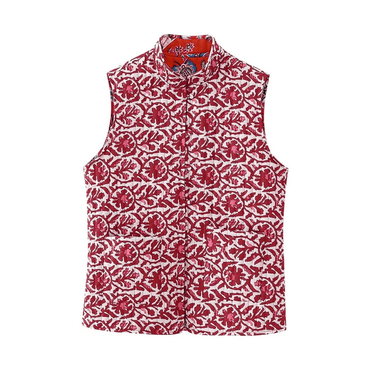 Solara | Vrolijk Bloemen Mouwloos Vest - Roze Patroon - #Calora#