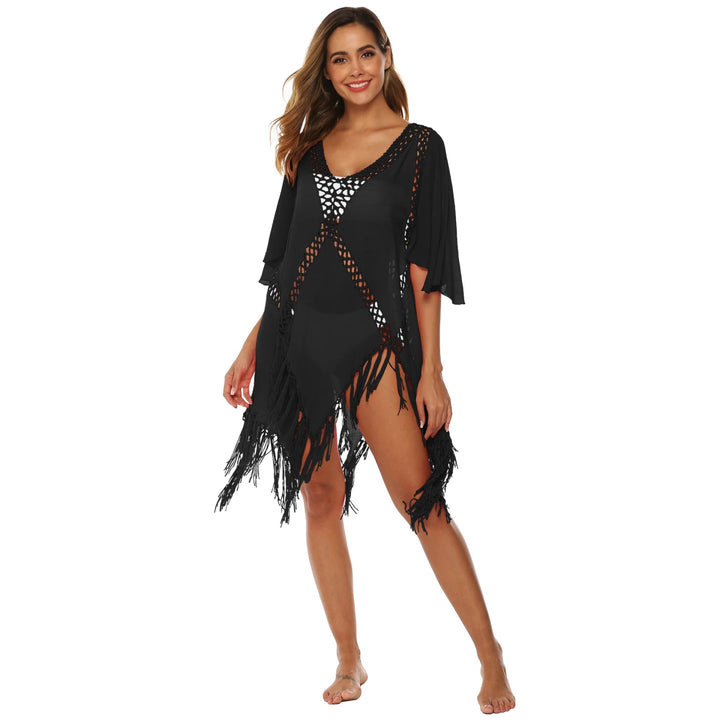 Soraya | V - Hals Strand Kimono Jurk - Zwart - #Calora#