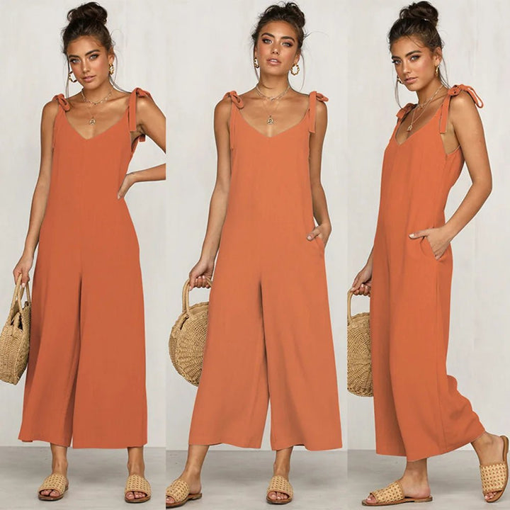 Sylvia | Stijlvolle Katoen Linnen Maxi Jumpsuit - Elegante dames pak kleding - Oranje - #Calora#