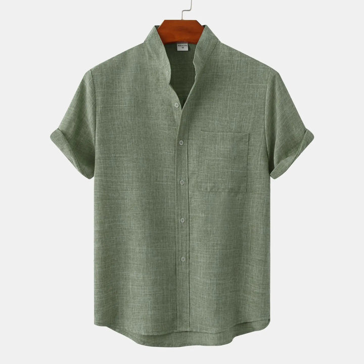 Victor | Korte Mouw Linnen Overhemd - Blouse - Groen - #Calora#