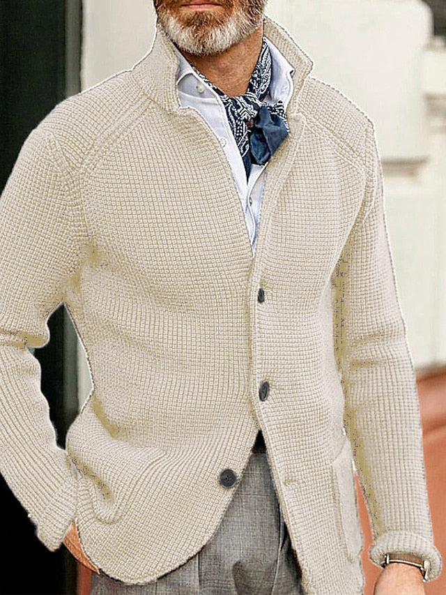 CALORA_ Aldric | Heren cardigan sweater van Geribde gebreide stof met zakken