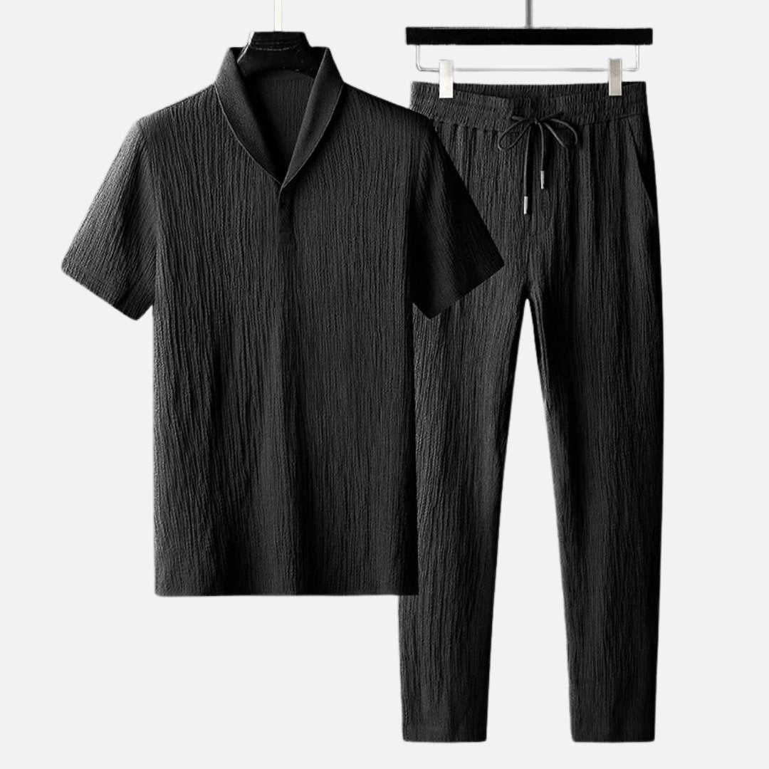 Xavon | Linnen T - Shirt En Broek - Linnen kleding mannen - Zwart - #Calora#