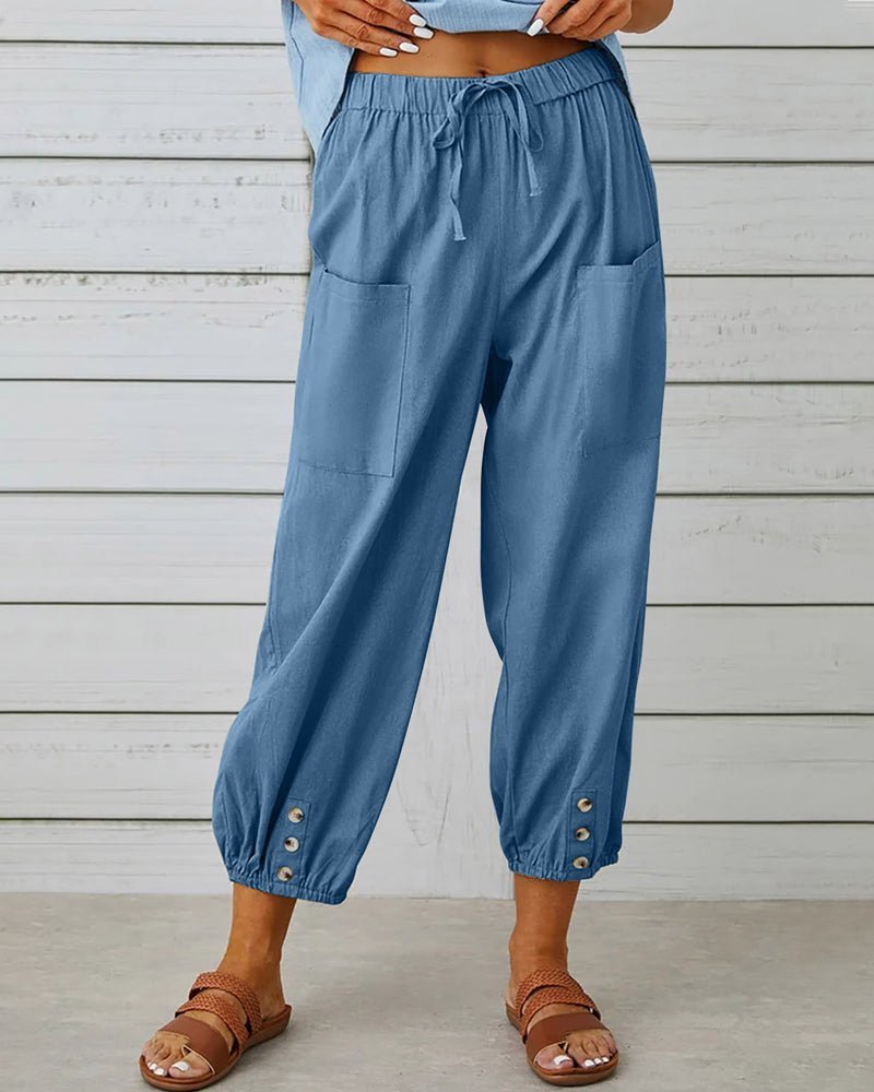 Zafina | Hoge Taille Broek - Blauw - #Calora#