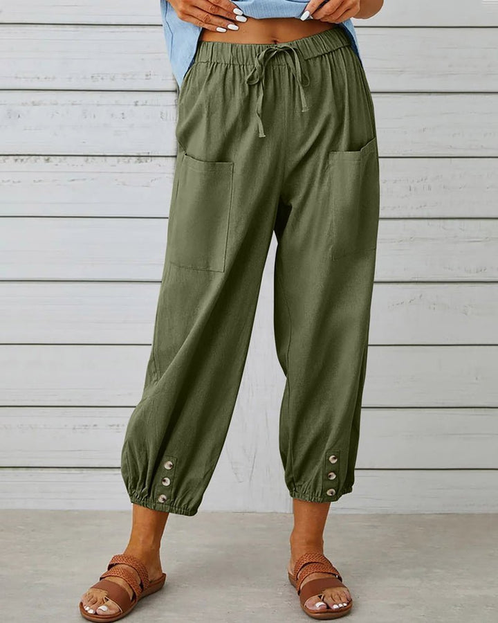 Zafina | Hoge Taille Broek - Leger Groen - #Calora#