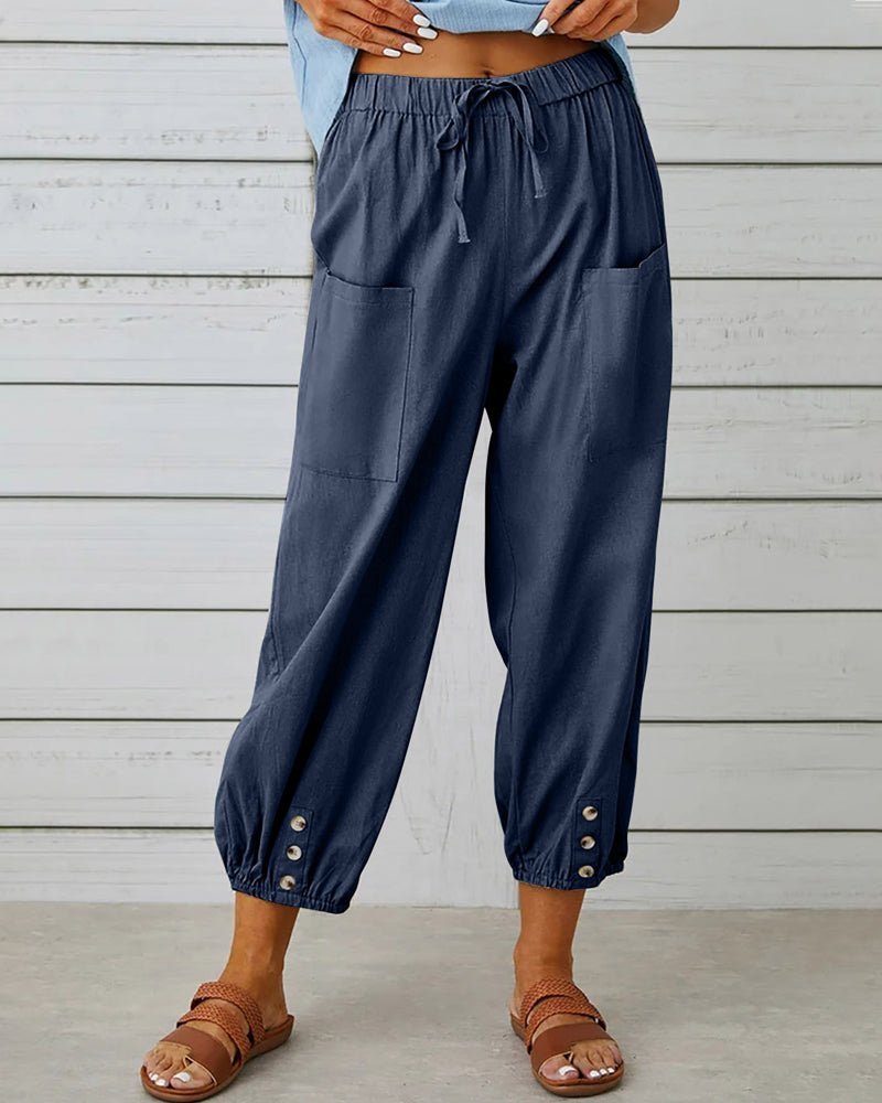 Zafina | Hoge Taille Broek - Marine Blauw - #Calora#