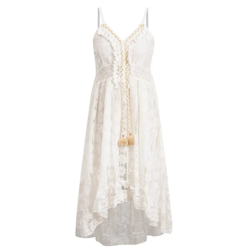 Zaya | Elegante Ibiza Strand Jurk - Boho Ibiza jurk - Wit - Beige - #Calora#