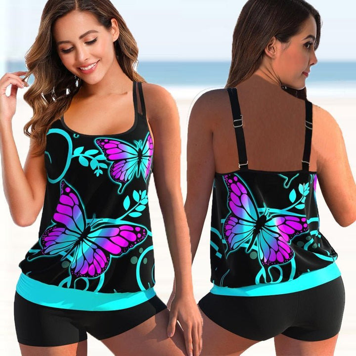 Zentila | Tankini Set Plus Maat - tankini plus size - Zwart - Vlinders - #Calora#