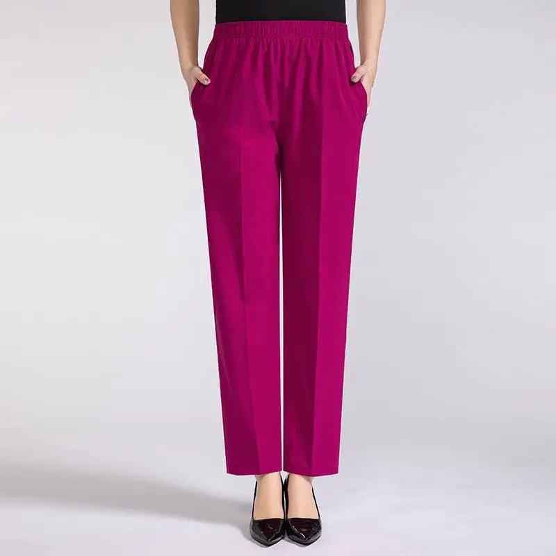 Zoé | Nette Dames Stretch Broek met Hoge Taille - Rood Paars - #Calora#